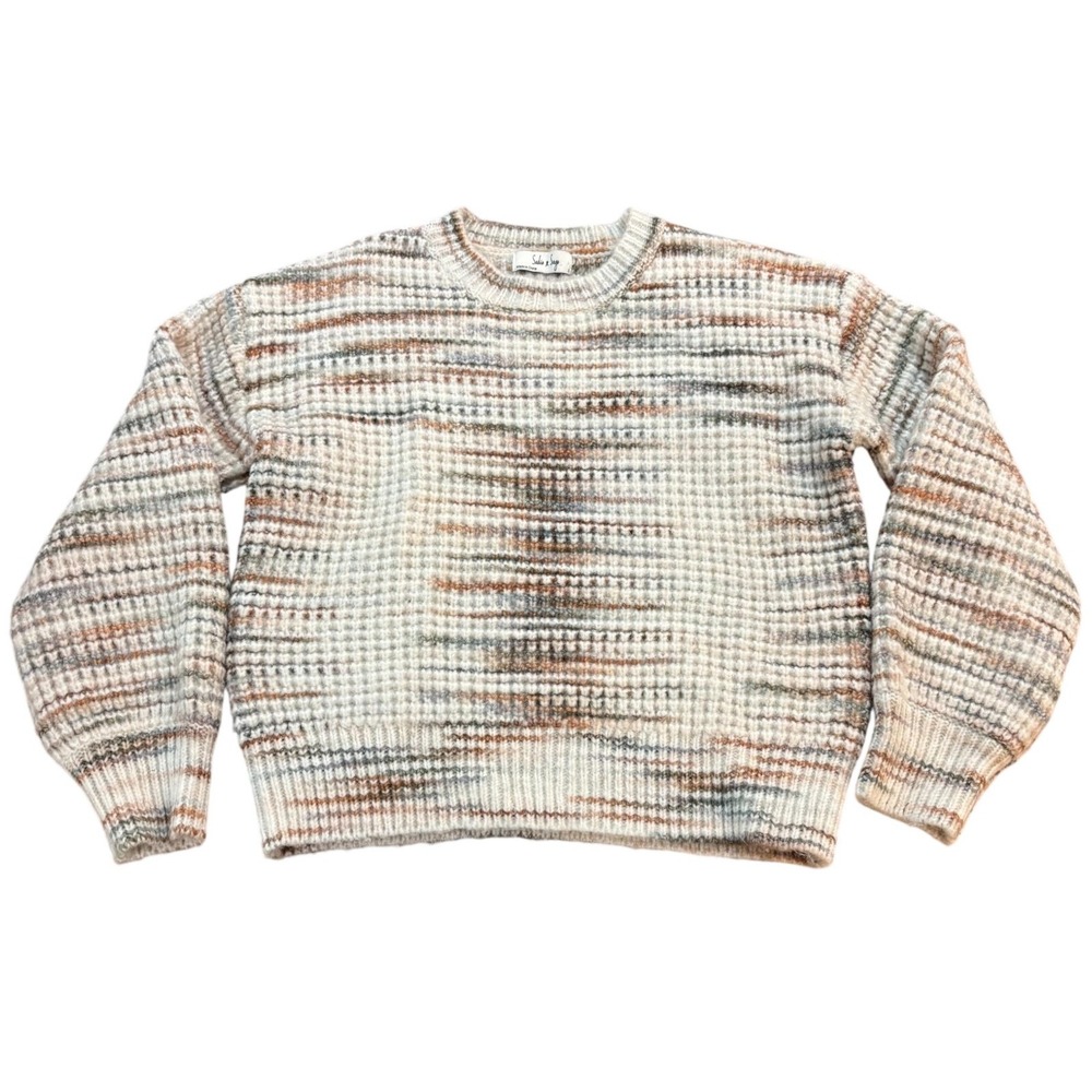 Sadie & Sage Womens Small Space Dye Waffle Knit Crewneck Sweater AE3437 Multi